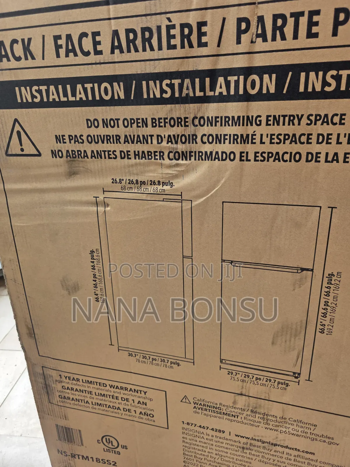 Insignia 18cu Ft Top Mount Refrigerator