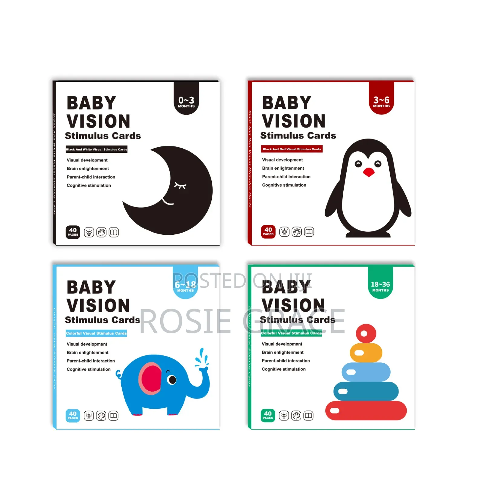 4 Set Vision Stimulation Cards From Baby to Toddler