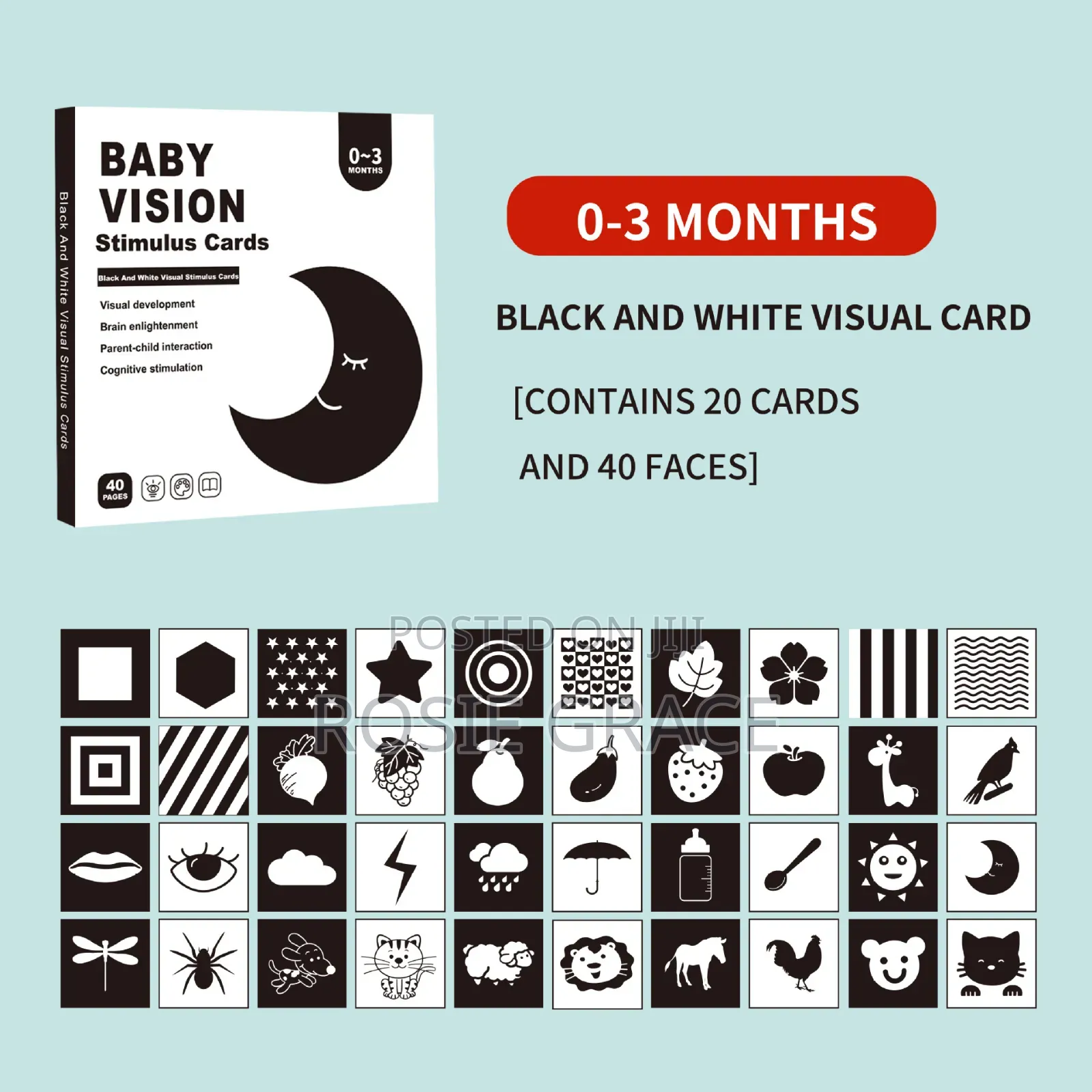 4 Set Vision Stimulation Cards From Baby to Toddler