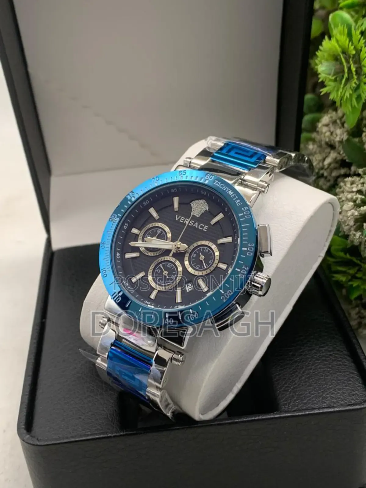 Versace Chronograph Watch for Men– Leather Stainless Steel Timepiece