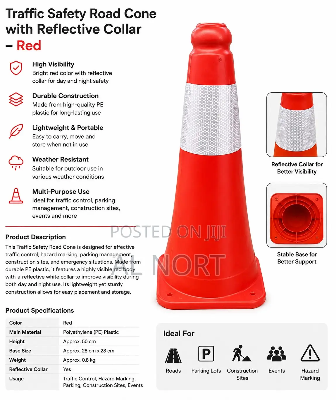 Traffic Safety Road Cone With Reflective Collar