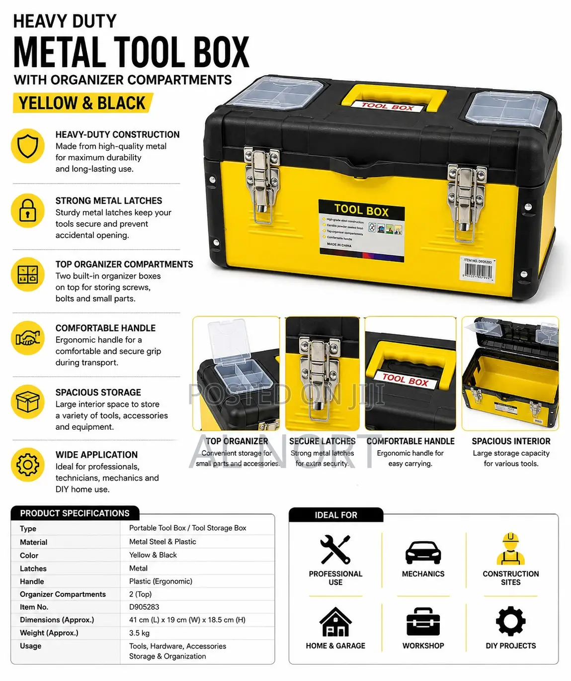 Heavy Duty Metal Tool Box With Organizer Compartments