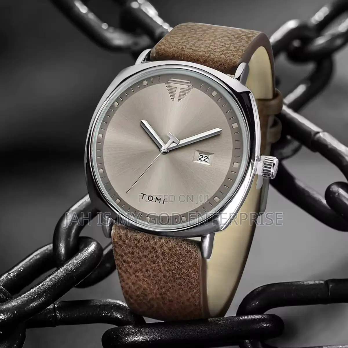 Tomi T044 Men's Minimalist Leather Casual Quartz Watch-Brown Silver
