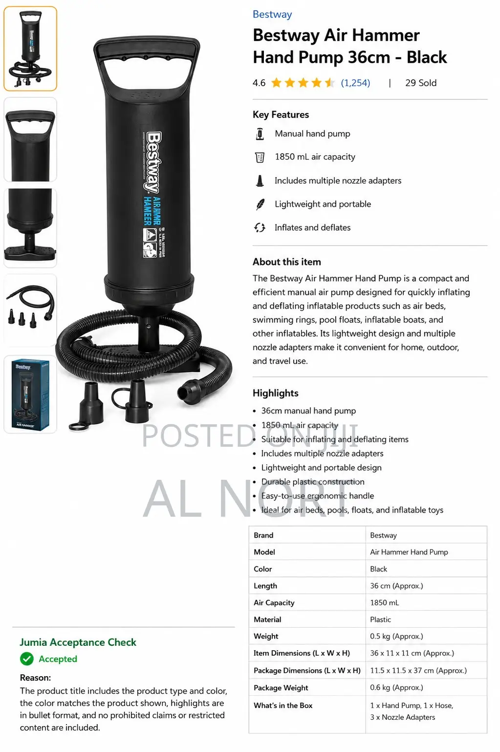 Bestway Air Hammer Hand Pump 36cm