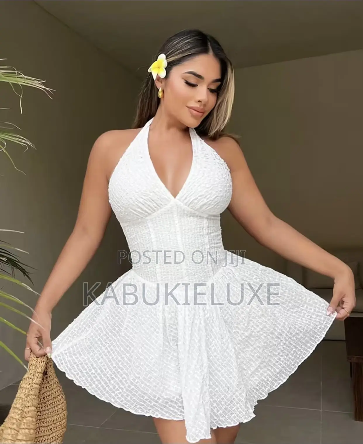 Elegant White Halter Flare Mini Dress – Chic Stylish