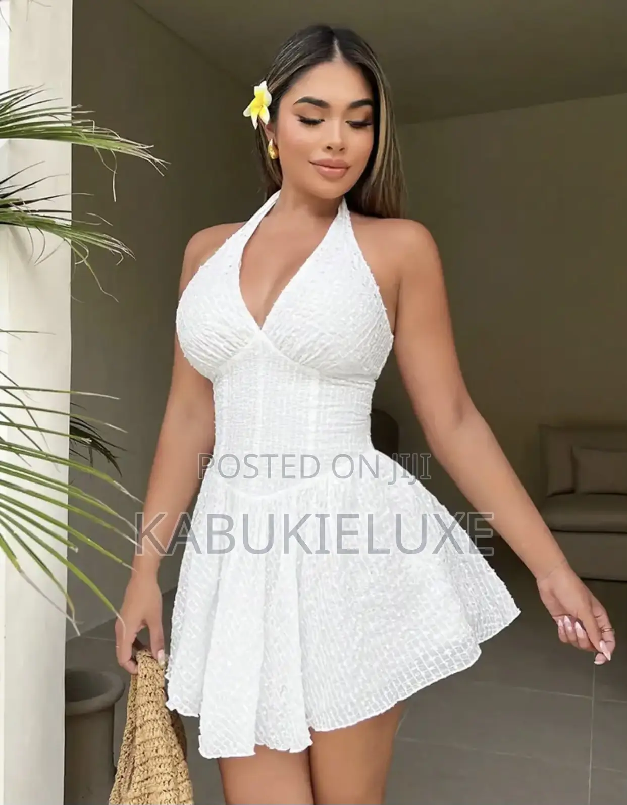 Elegant White Halter Flare Mini Dress – Chic Stylish