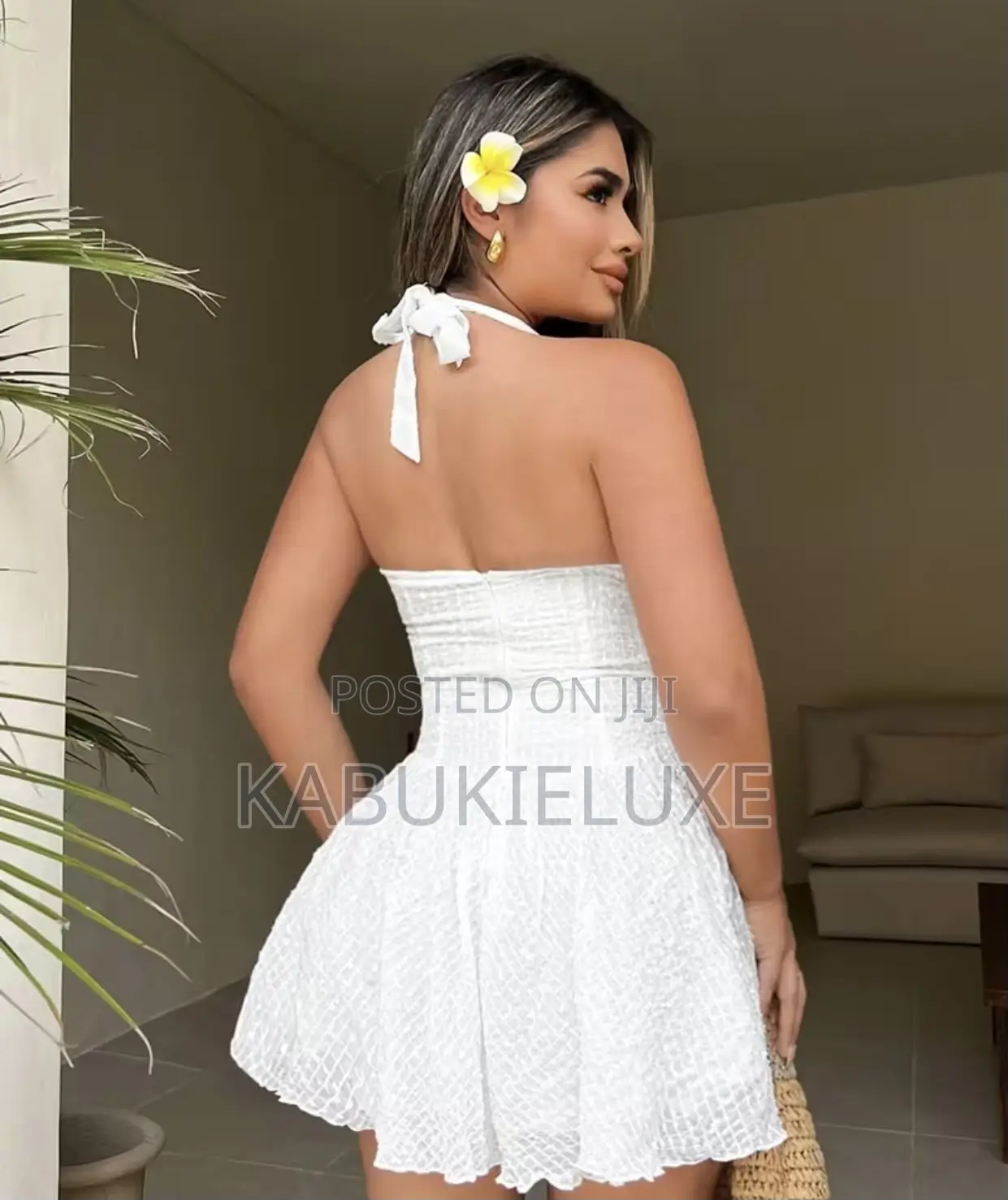 Elegant White Halter Flare Mini Dress – Chic Stylish