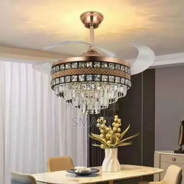 Luxury Crystal Retractable Fanlights With Bluetooth,Remote Control.