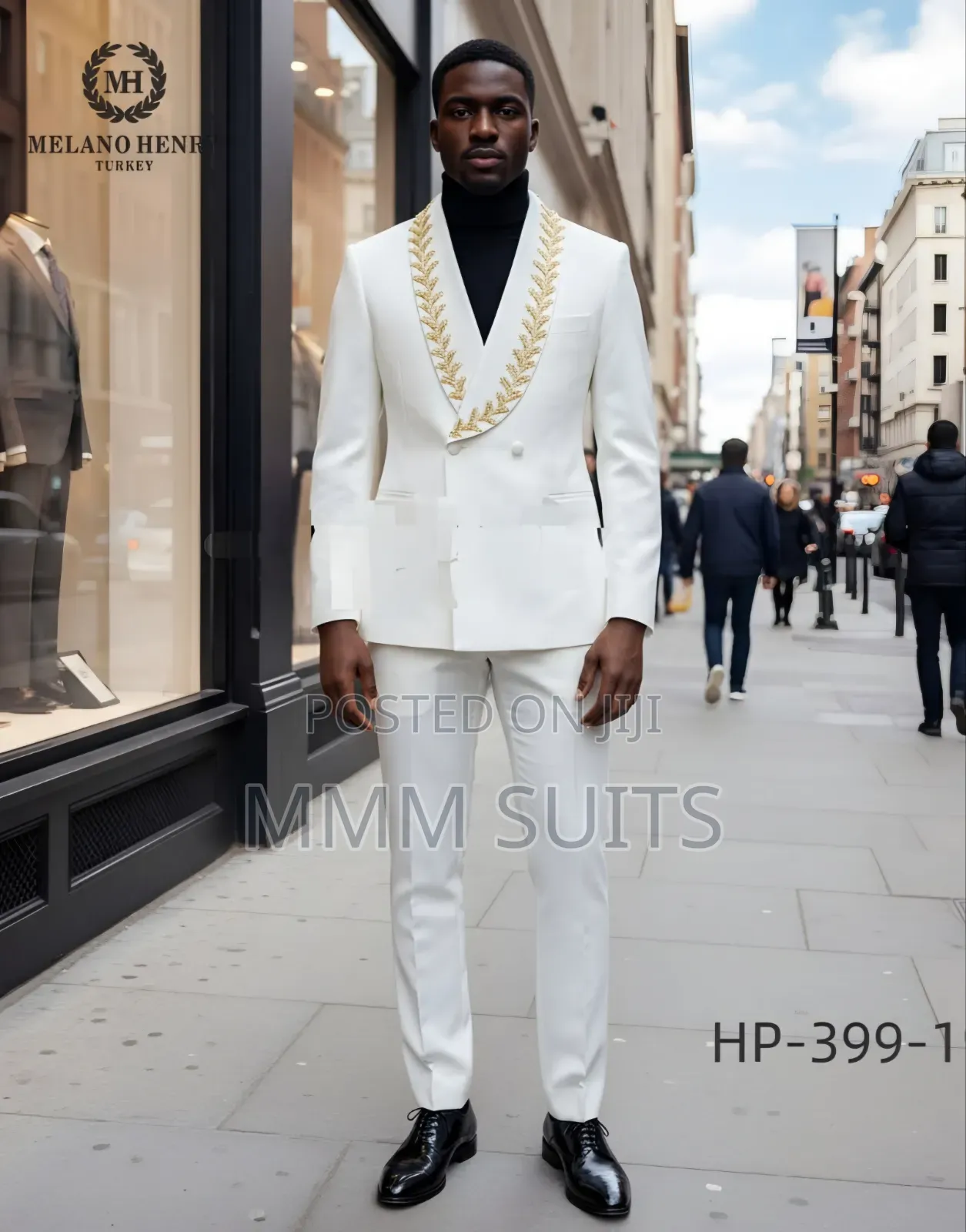 Classic Turkish Double-Breasted Men's Suit With Gold Embroidered Lapel