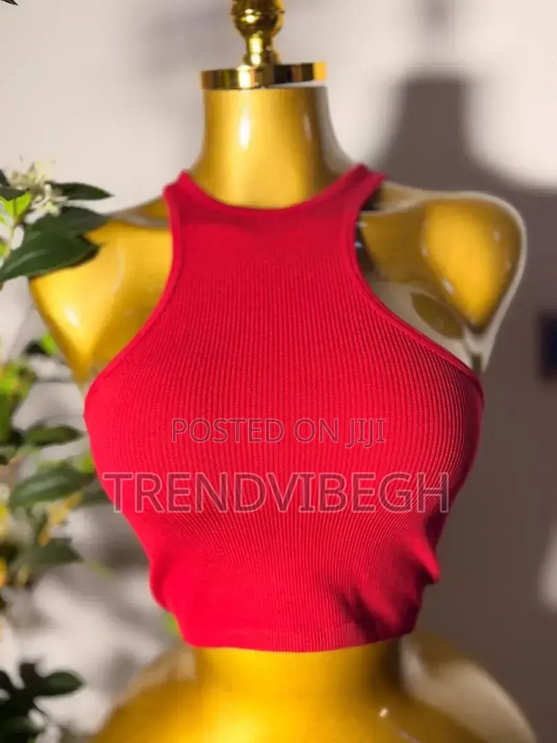 Red Ribbed Halter Crop Top