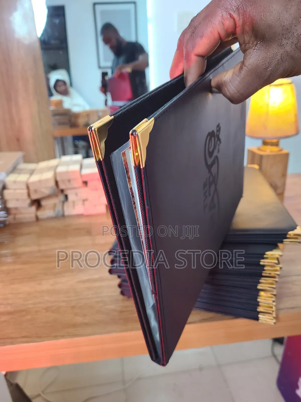 A4 Black Leather Menu Cover Dual Holder for Hotel Restaurants