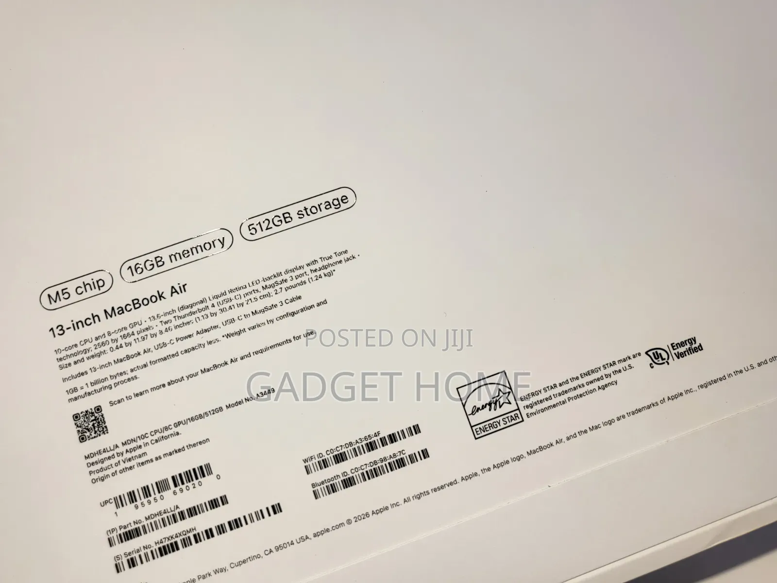 New Laptop Apple MacBook Air 16GB Apple M5 SSD 512GB