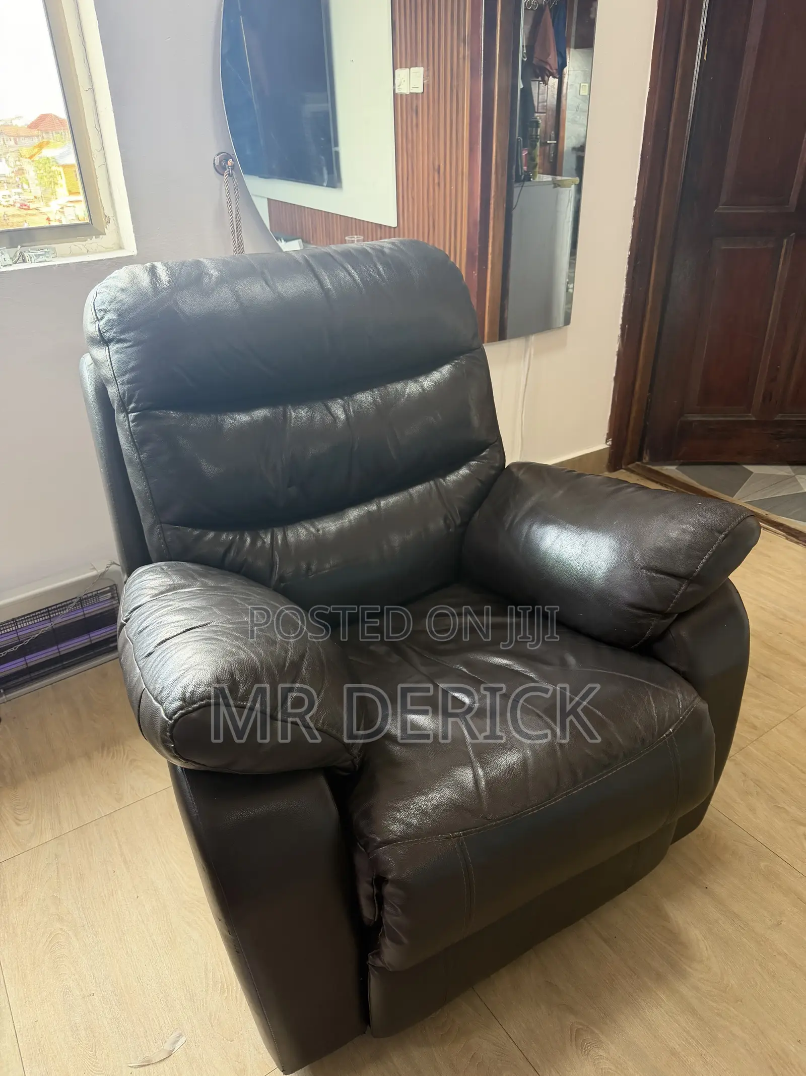 Black Genuine Leather 3-Piece Recliner Sofa Set