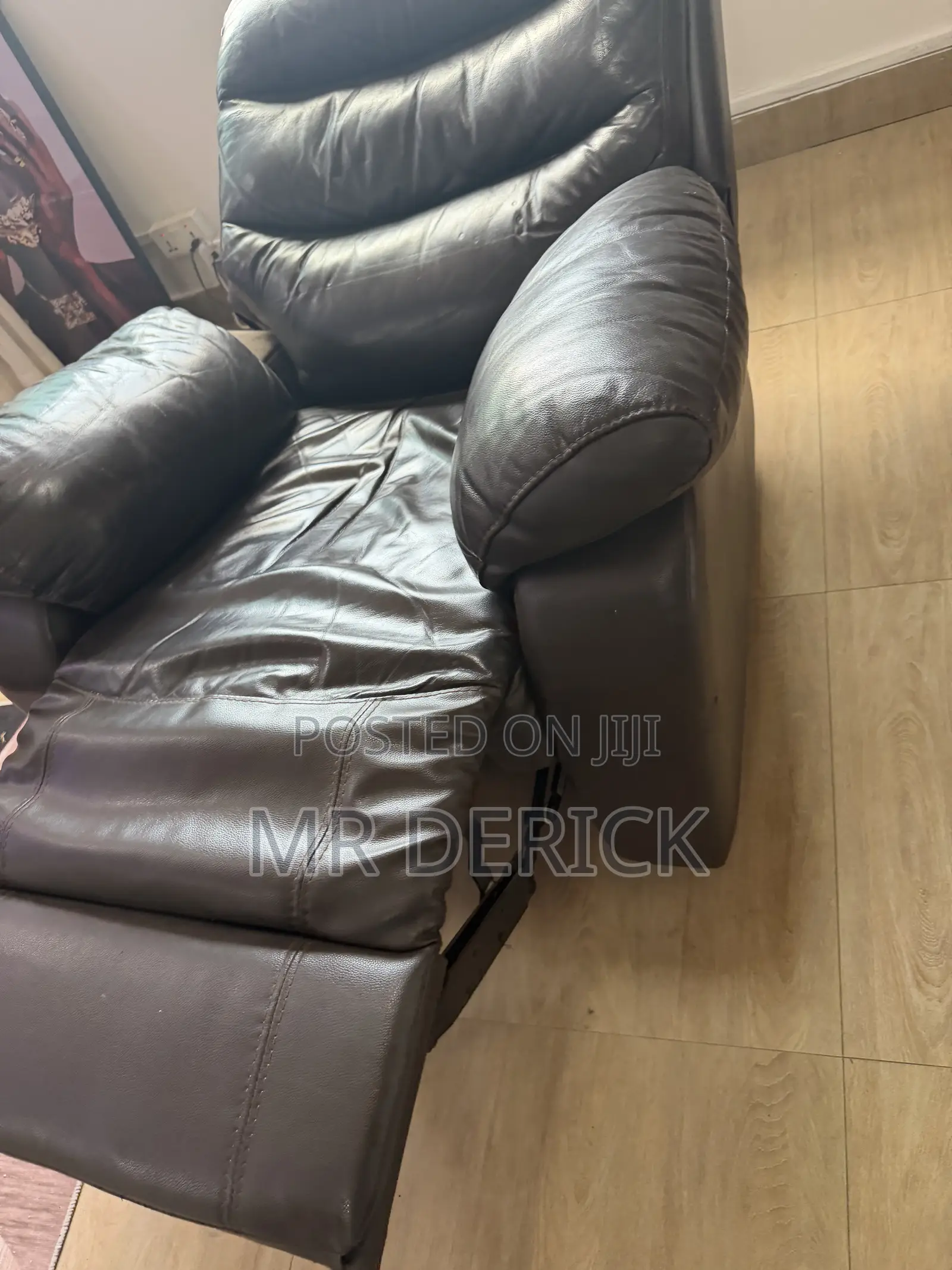 Black Genuine Leather 3-Piece Recliner Sofa Set