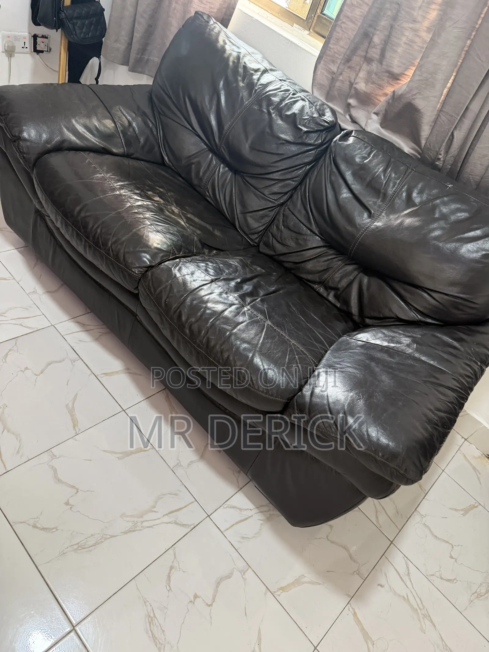 Black Genuine Leather 3-Piece Recliner Sofa Set