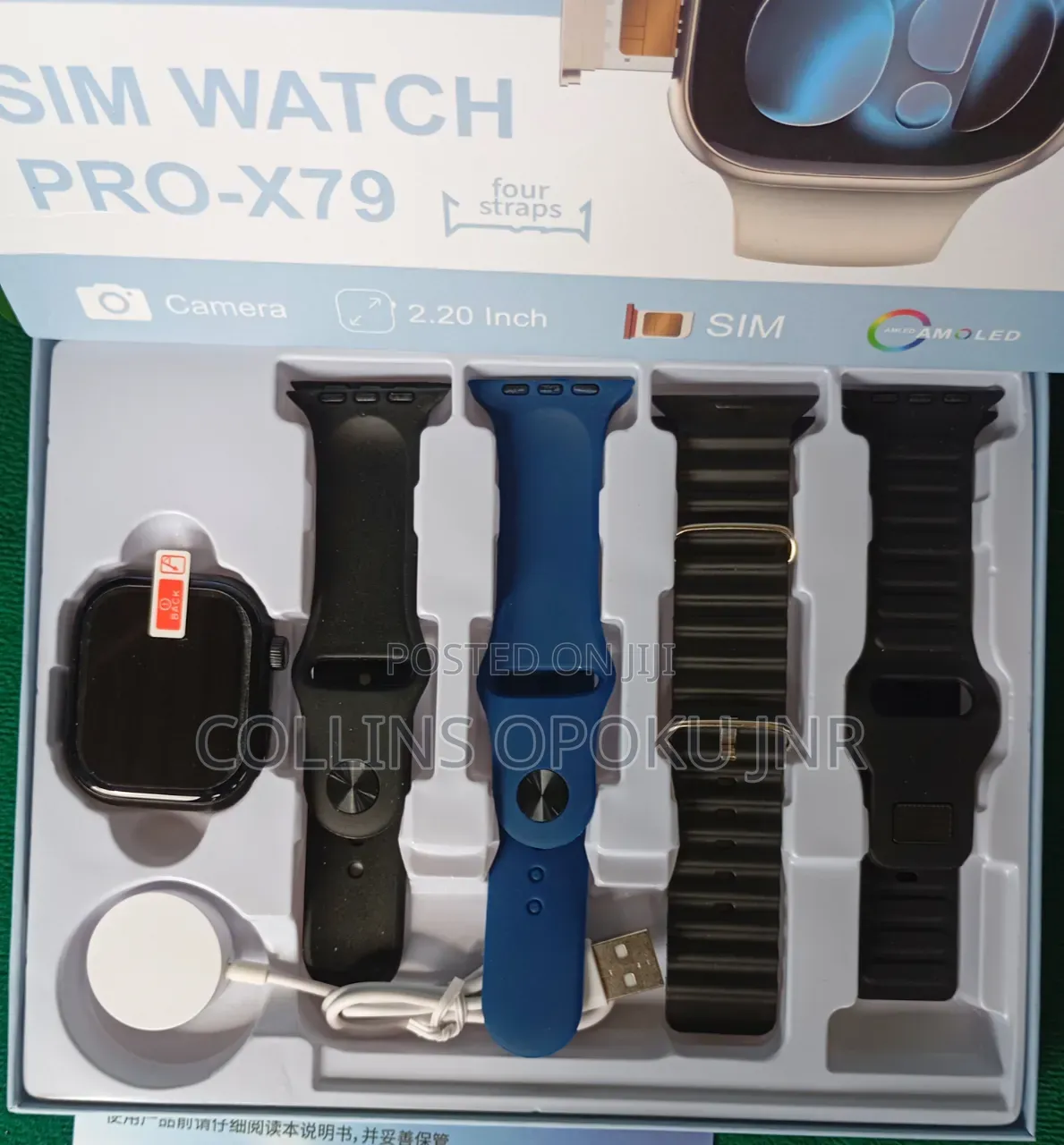 Pro-X79 Smart Watch With Sim Slot and Camera + 4 Straps - Black