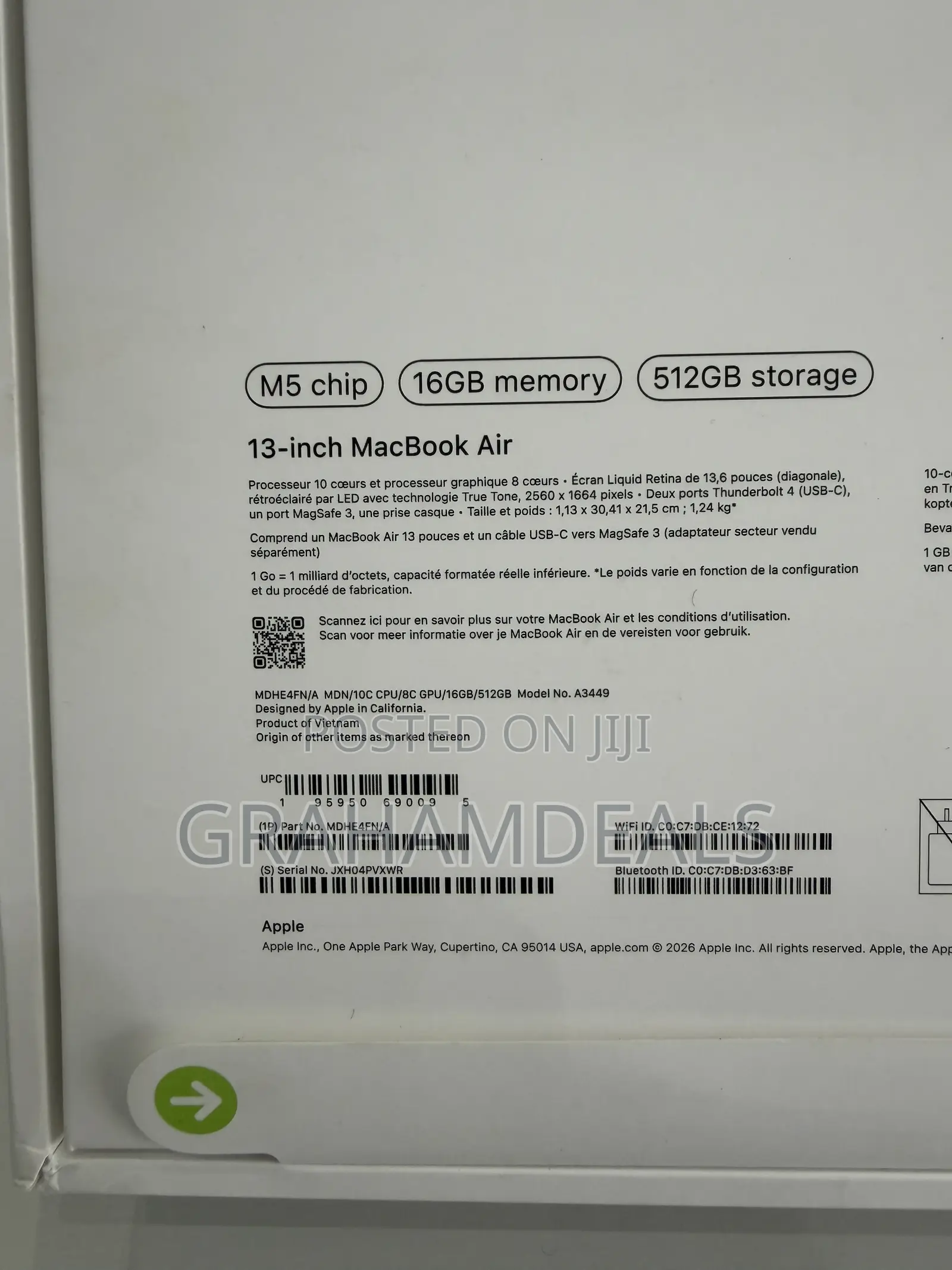 New Laptop Apple MacBook Air 2026 M5 16GB Apple M5 SSD 512GB