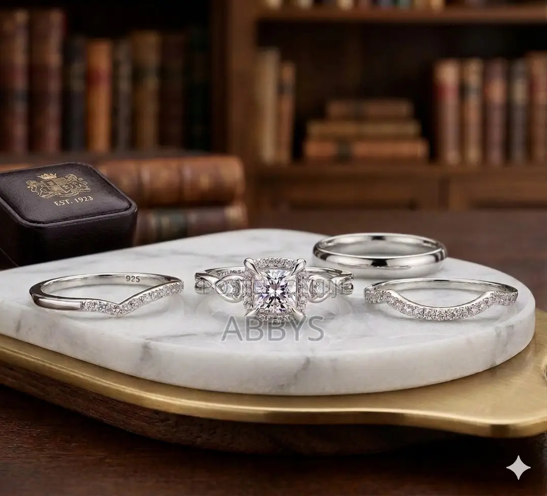 4pcs Pure 925 Sterling Silver Infinity Wedding Ring Set