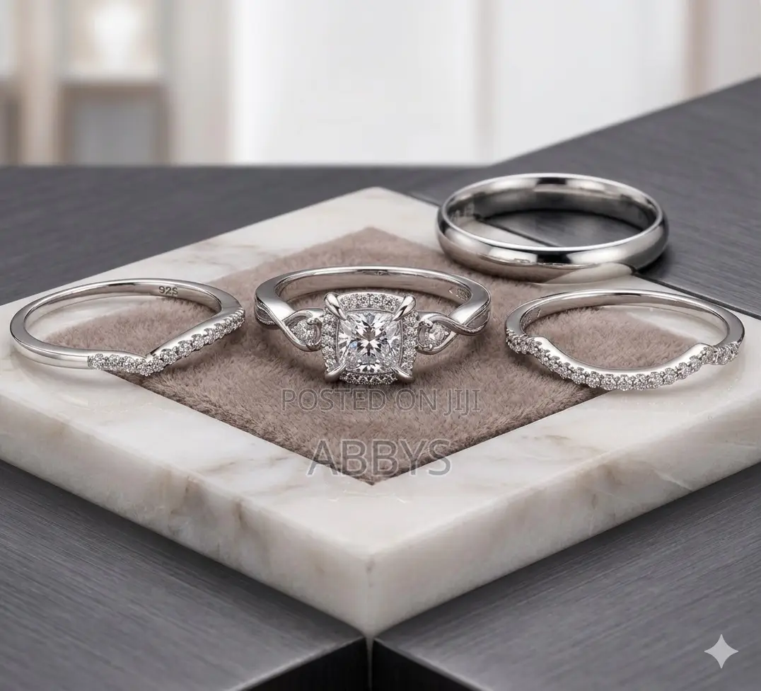 4pcs Pure 925 Sterling Silver Infinity Wedding Ring Set