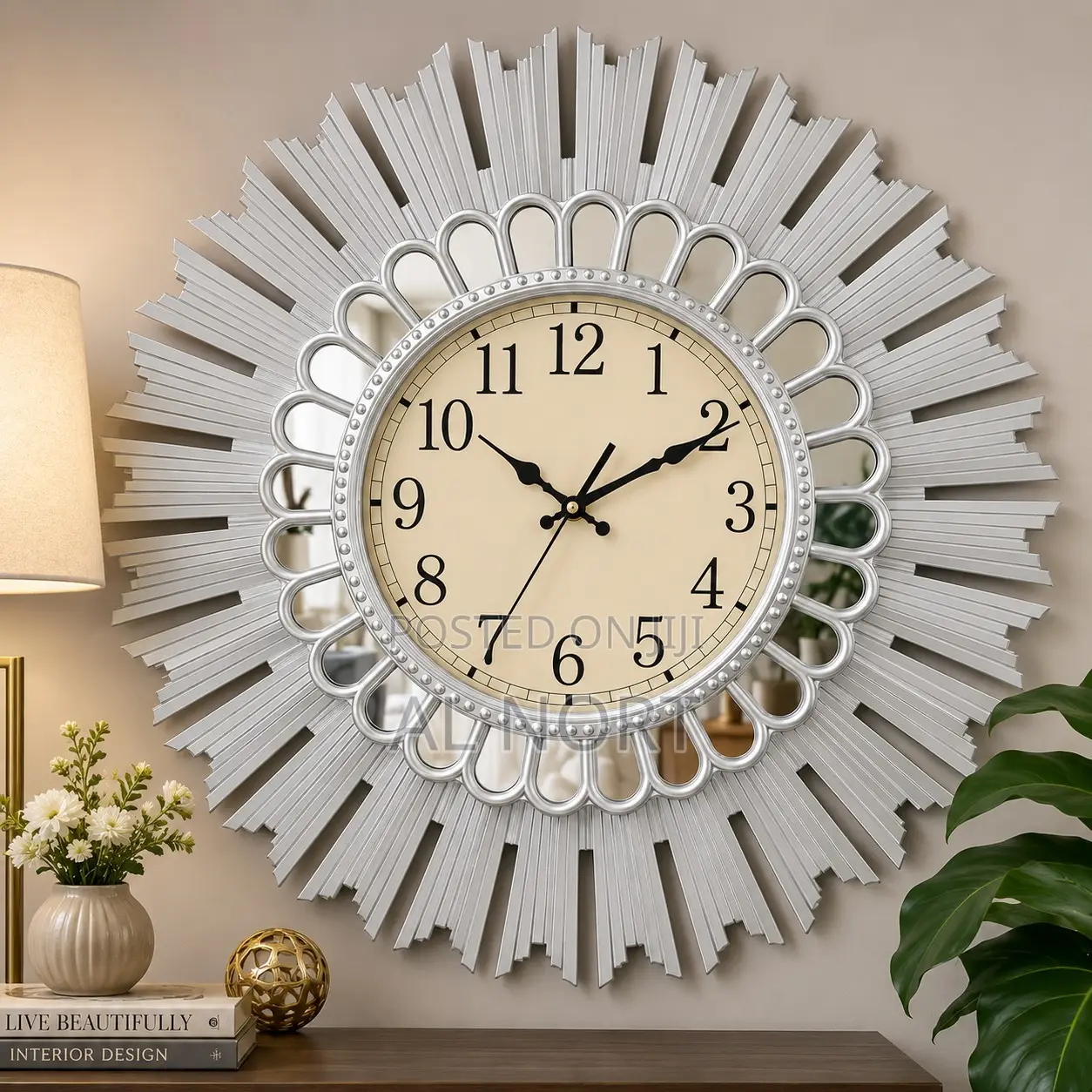 Luxury Sunburst Decorative Wall Clock With Mirror Frame-28 Inch