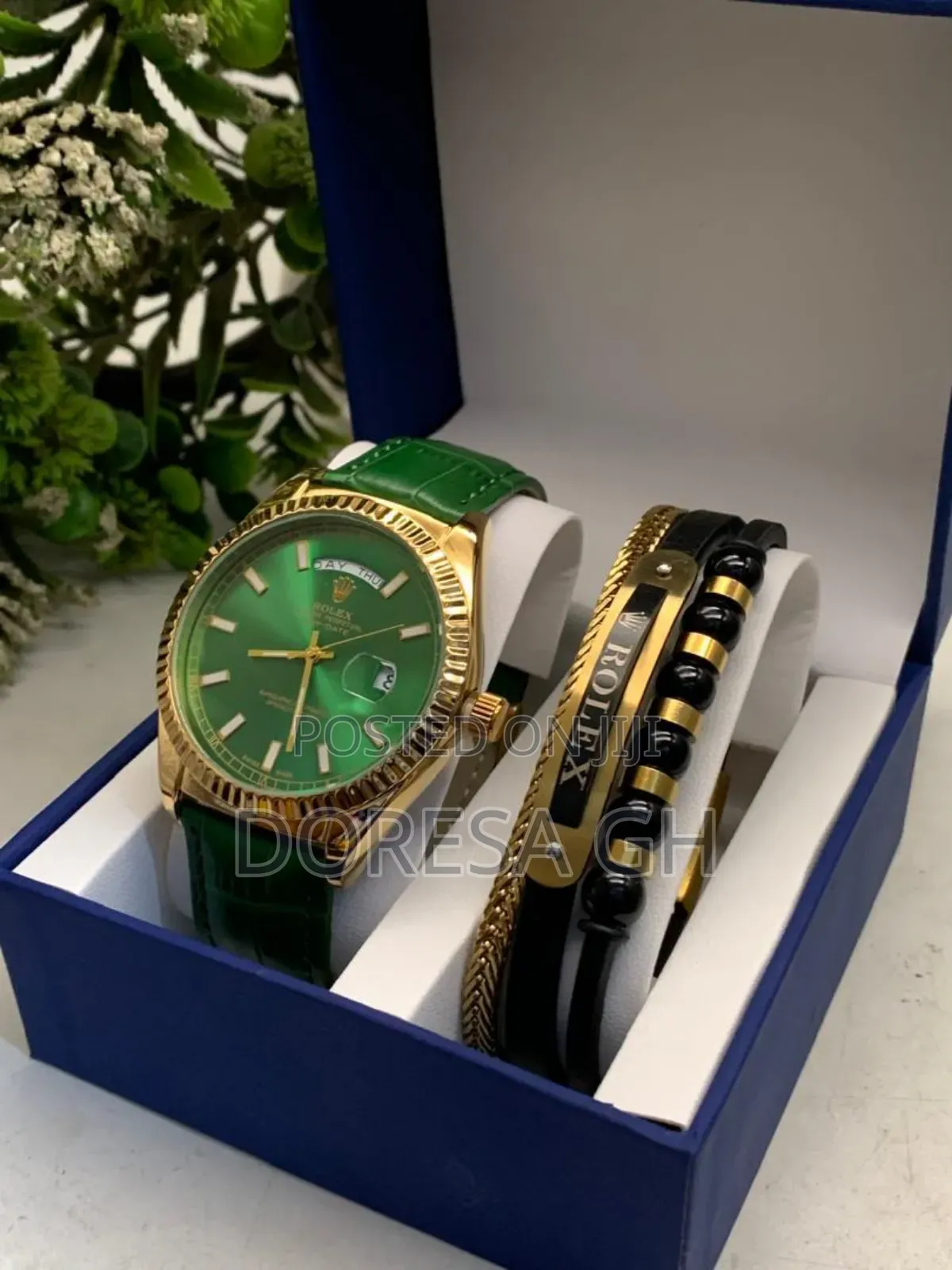 Rolex Leather Watch Bracelet Set for Him – Classic Gift Set