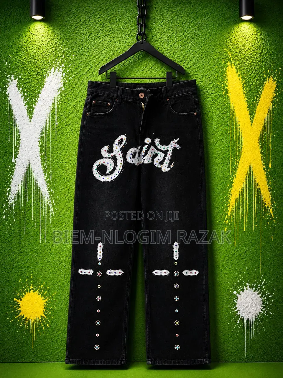 Saint Tears Nd Chrome Heart Baggy Jeans Available in Stock