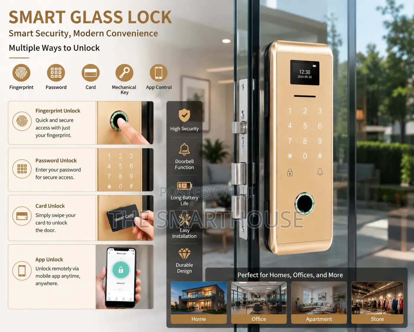 Smart Glass Door Lock With Finger Print
