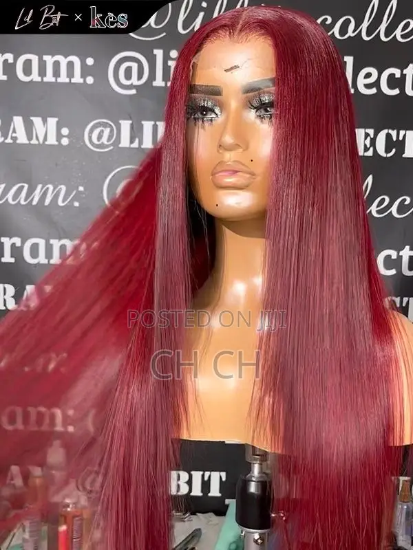 New 30 Inches Long Burgundy Sleek Wig With a Kim K Closure