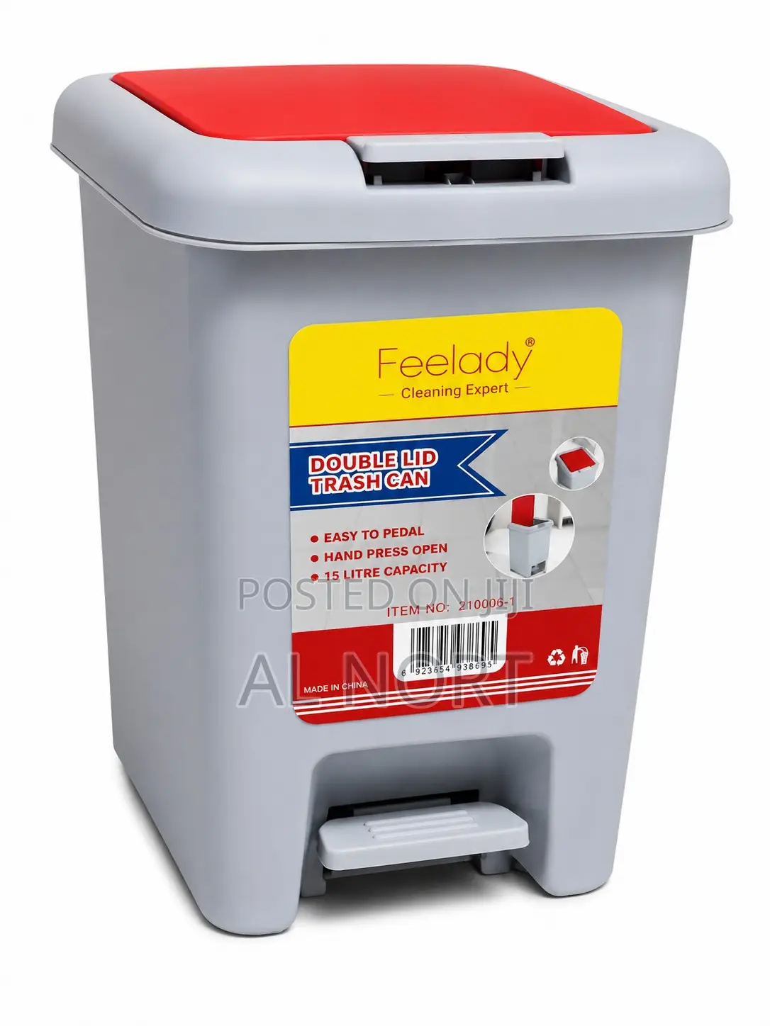 Feelady Double Lid Pedal Trash Can – 15l