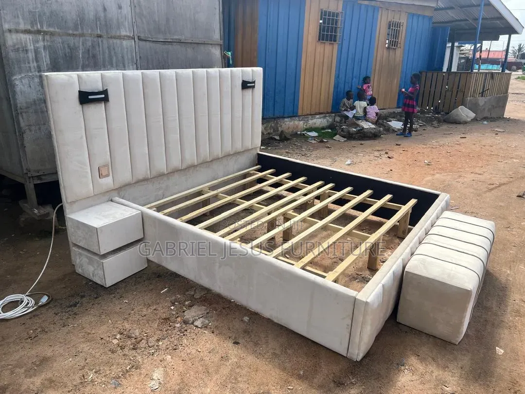 Available King Size Bed Frame With Side Drawers and Couch