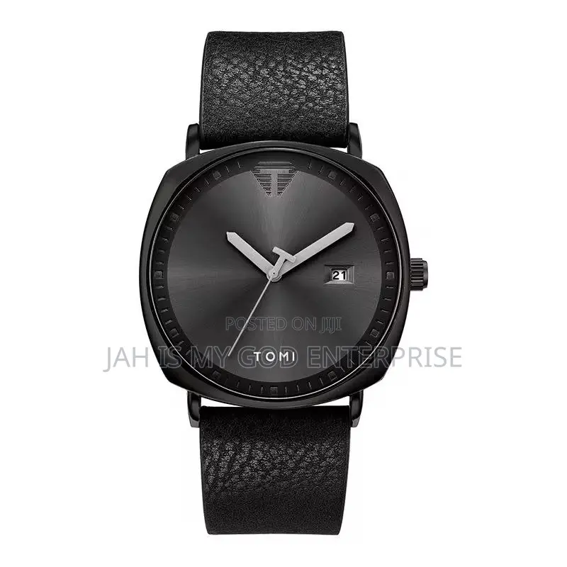 Tomi T044 Men's Minimalist Leather Casual Quartz Watch-black