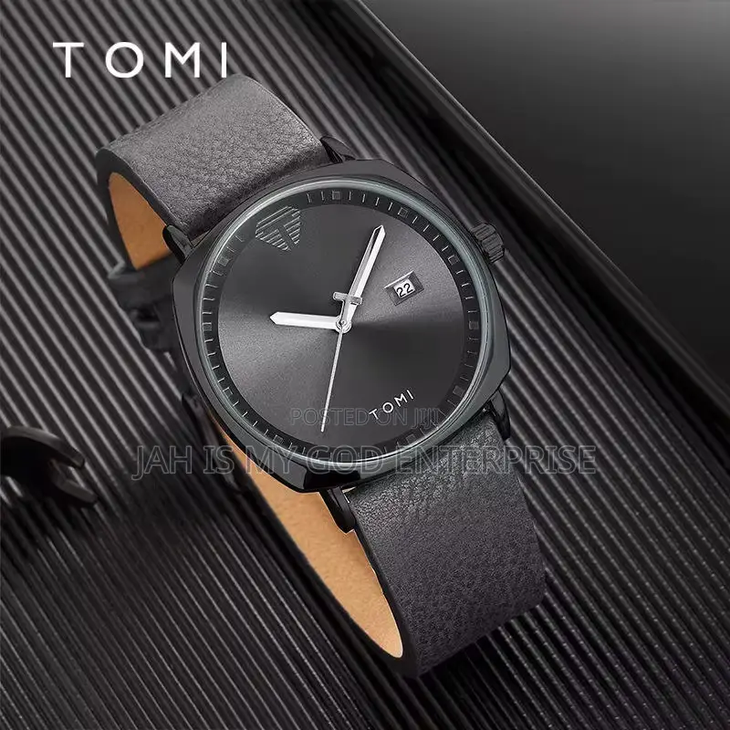 Tomi T044 Men's Minimalist Leather Casual Quartz Watch-black