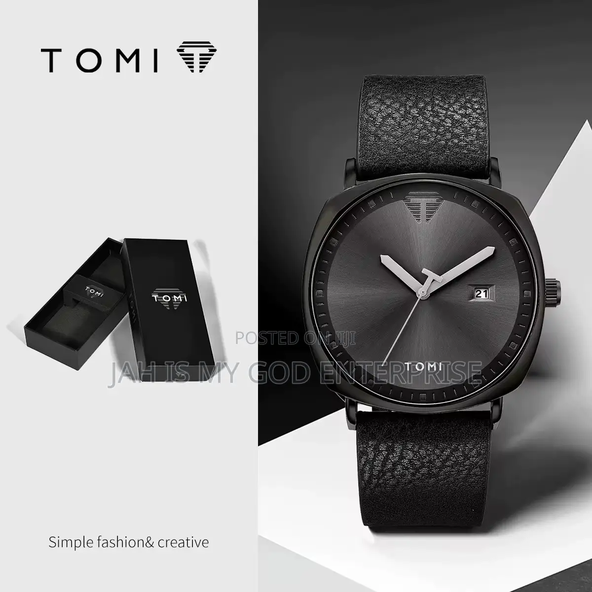 Tomi T044 Men's Minimalist Leather Casual Quartz Watch-black