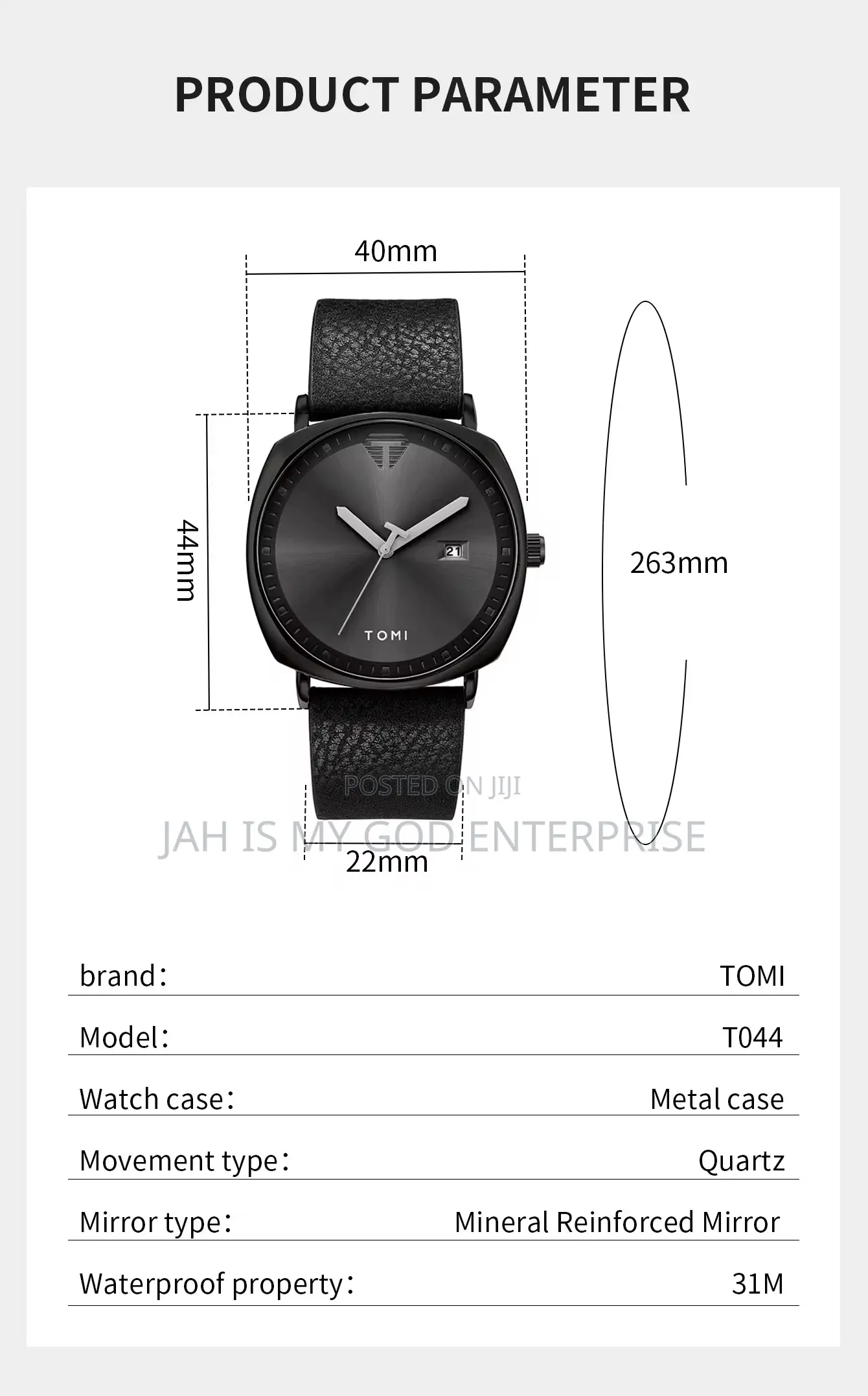 Tomi T044 Men's Minimalist Leather Casual Quartz Watch-black