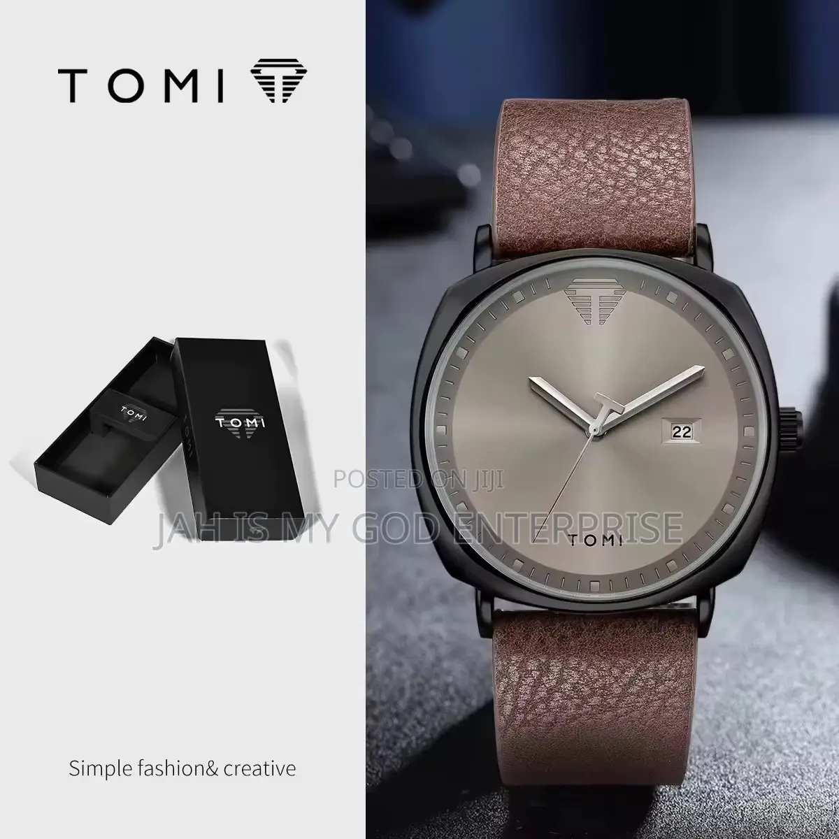 Tomi T044 Men's Minimalist Leather Casual Quartz Watch-Brown Black