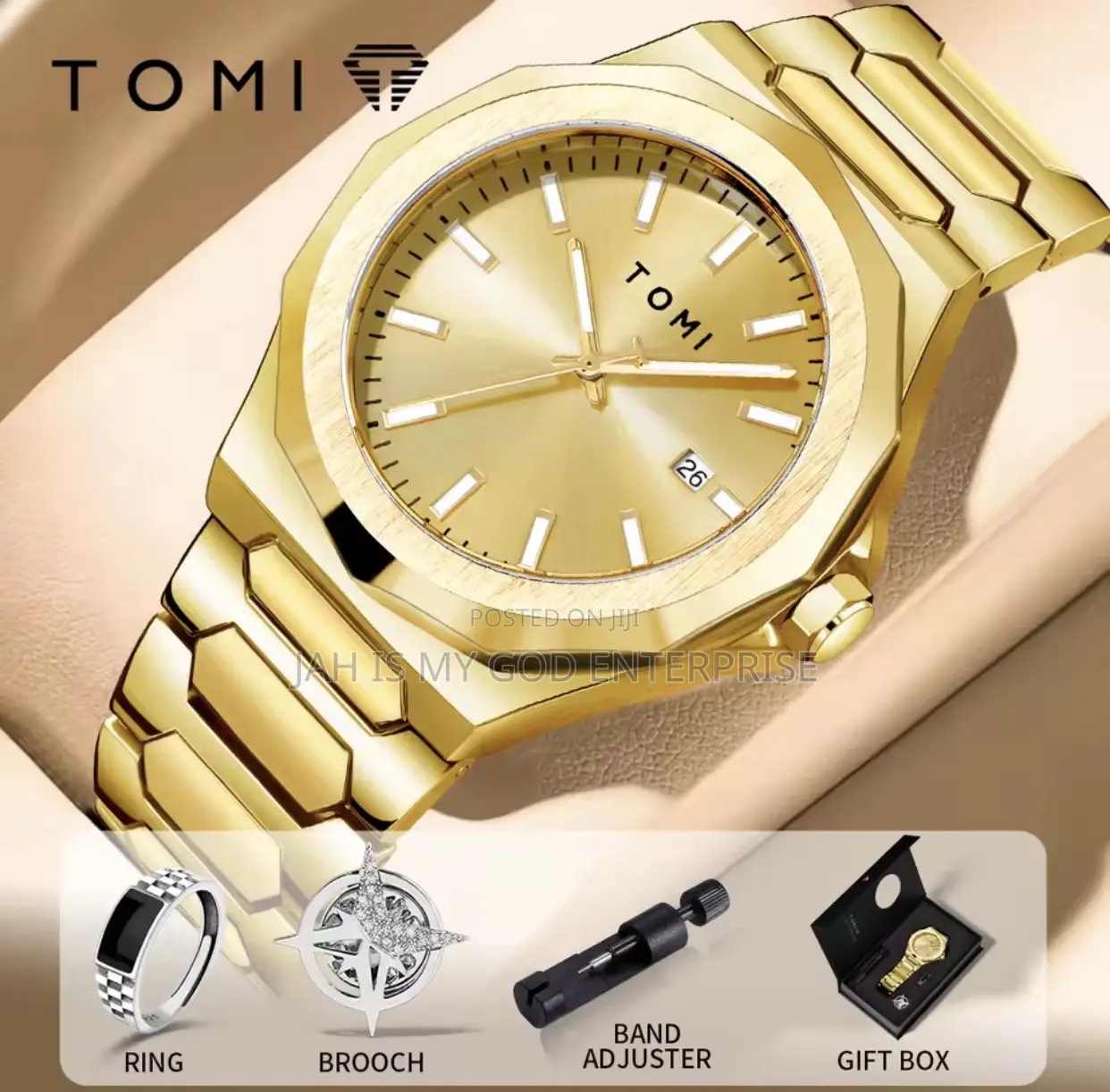 Tomi T301 Men's Quality and Versatile Quartz Watch-Gold