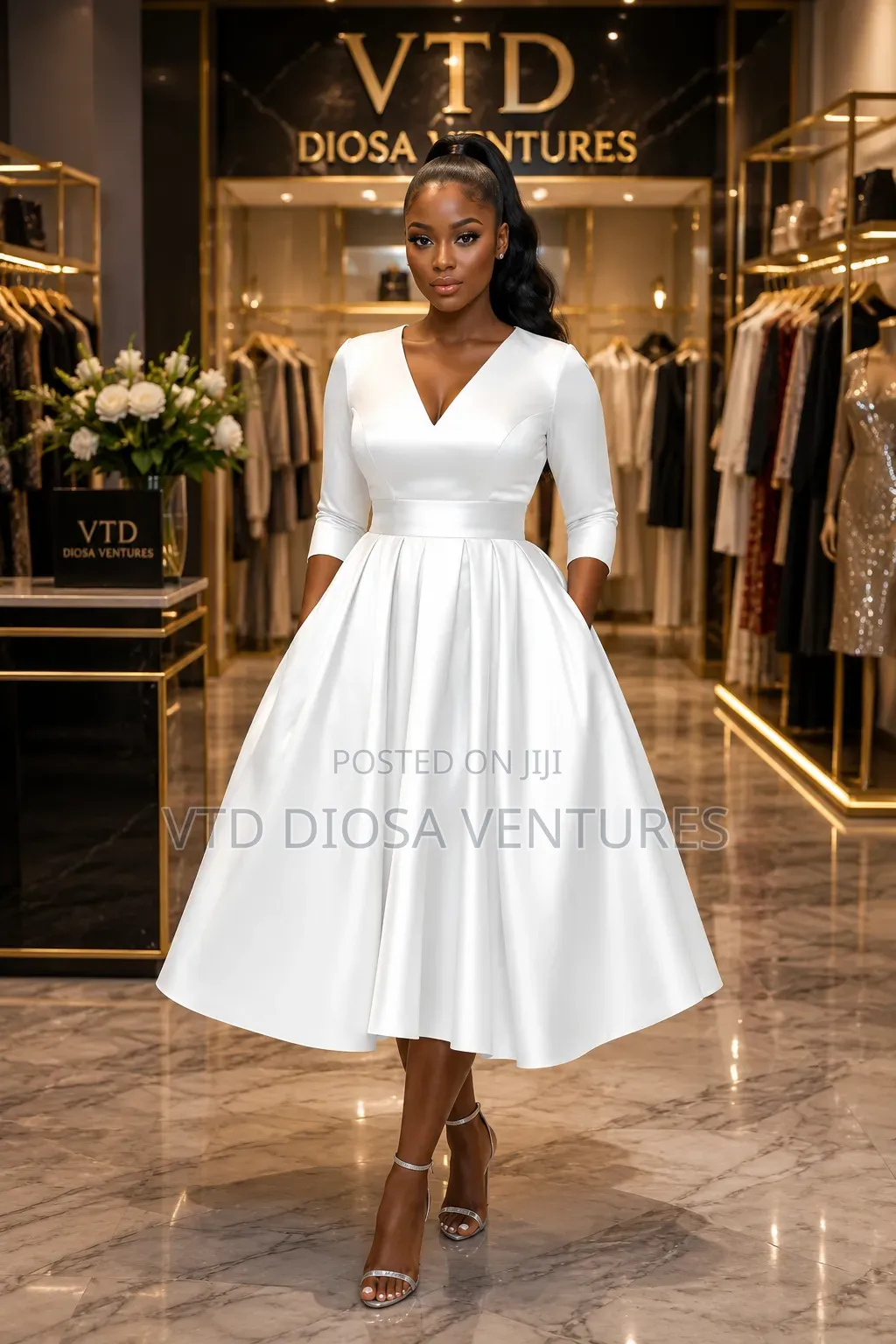 White Satin Flare Dress