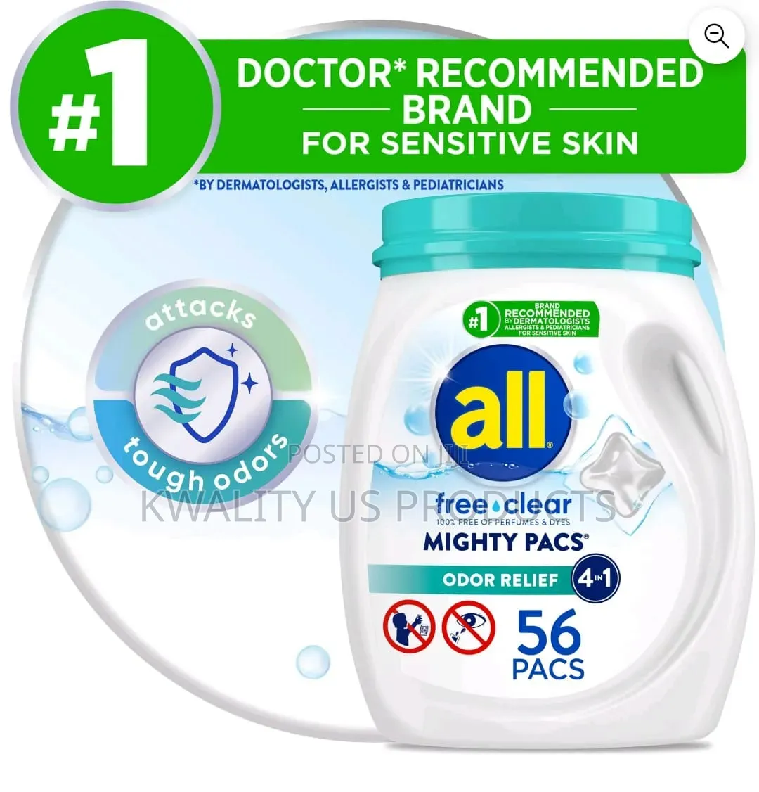 All Free Clear Mighty Pacs Odour Relief Detergent - 56 Pacs - 1.23 Kg