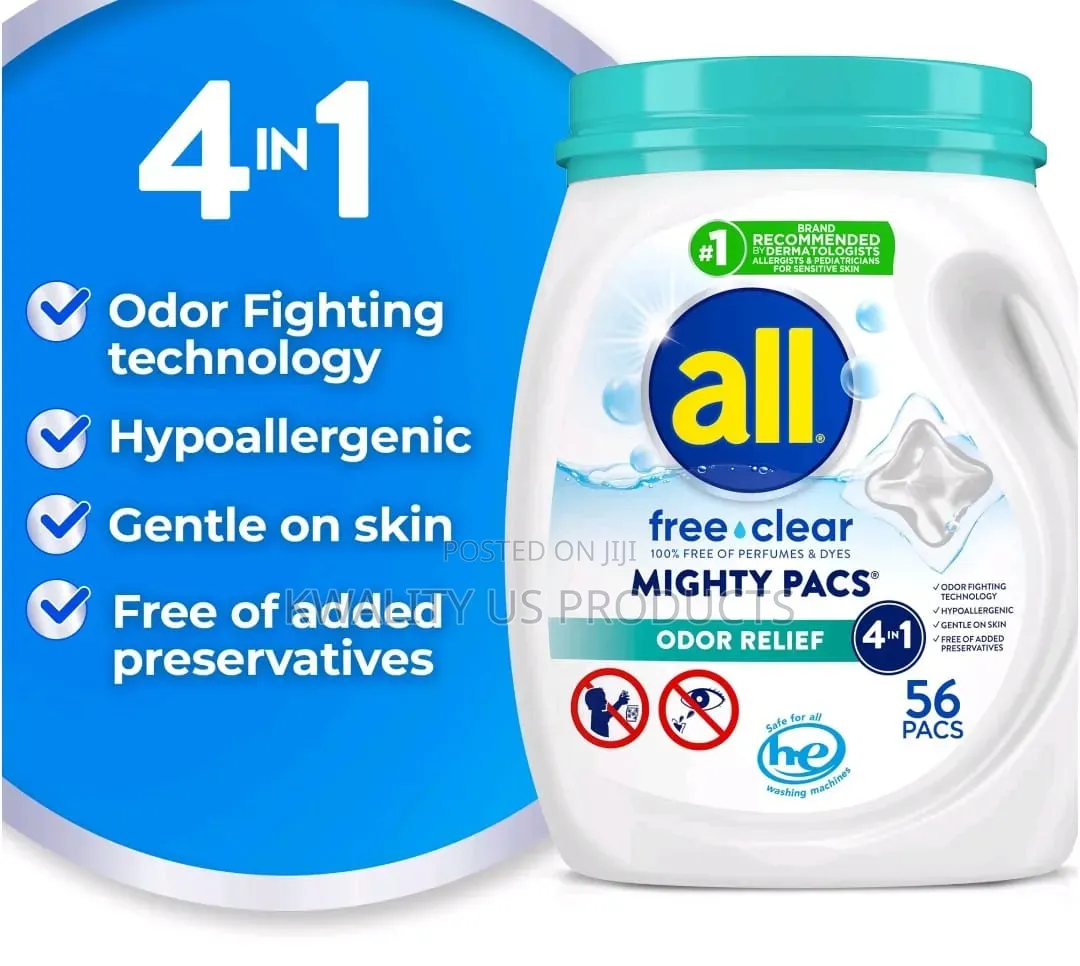 All Free Clear Mighty Pacs Odour Relief Detergent - 56 Pacs - 1.23 Kg