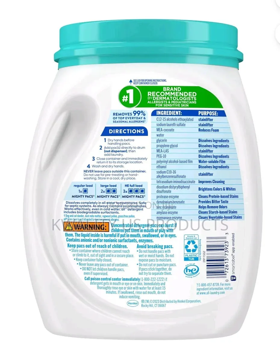 All Free Clear Mighty Pacs Odour Relief Detergent - 56 Pacs - 1.23 Kg