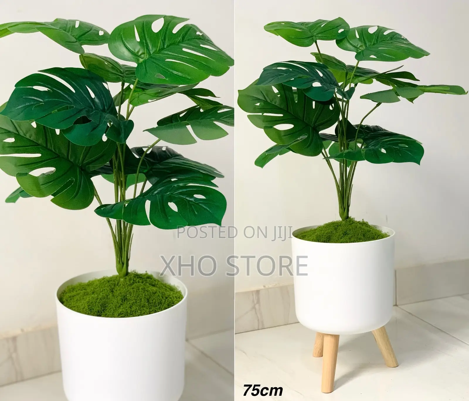 Modern Indoor Artificial Potted Plants Wooden Stands Flower Pots