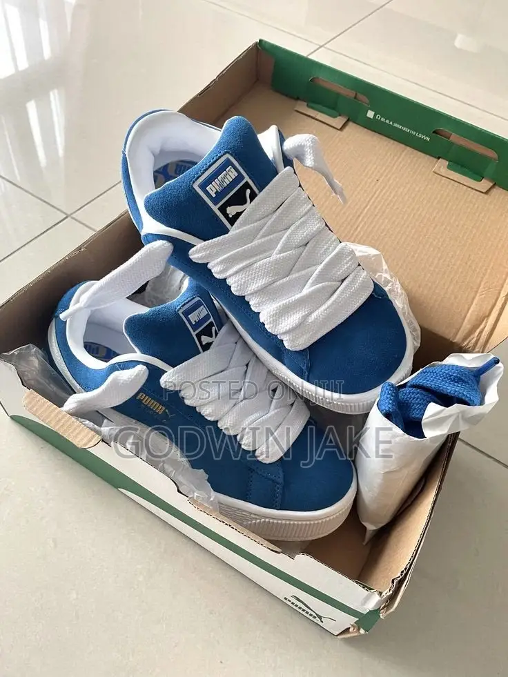 Puma Suede Classic — Royal Blue With Fat White Laces