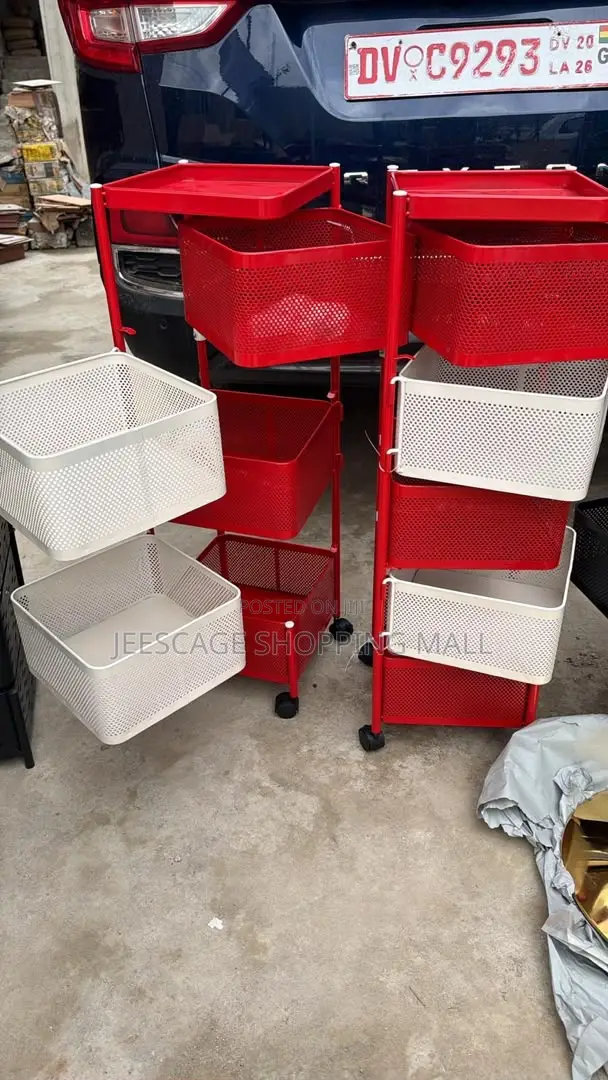 Multi-Tier Rolling Storage Carts With Perforated Baskets