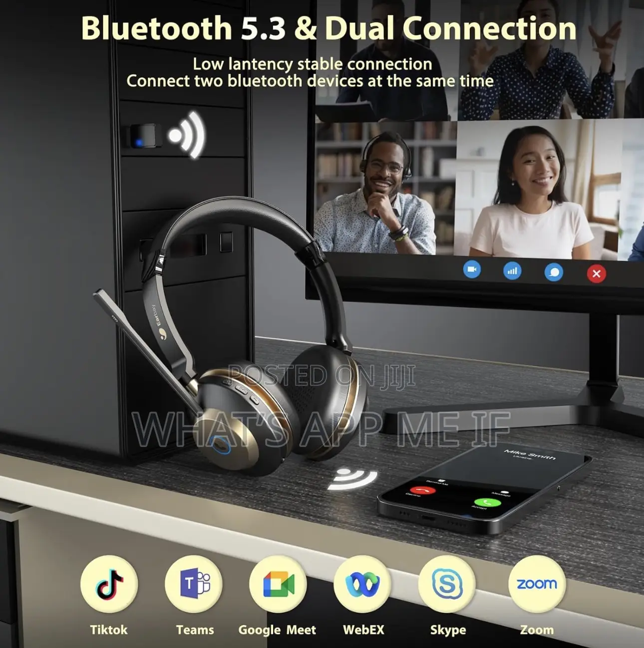 Wireless Headset, Bluetooth Headset With Microphone Noise Canceling