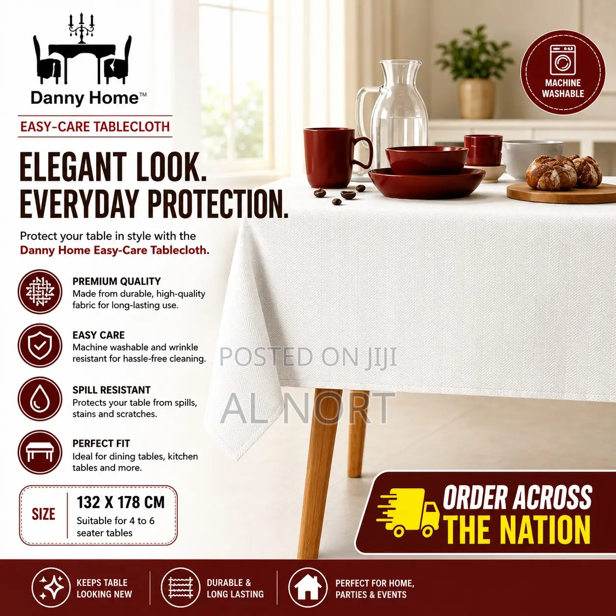 Danny Home Easy-Care Tablecloth - 132 × 178 Cm