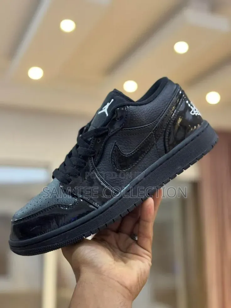 Original Jordan 1 Low Dunk. In Black With Red Sole All Black.