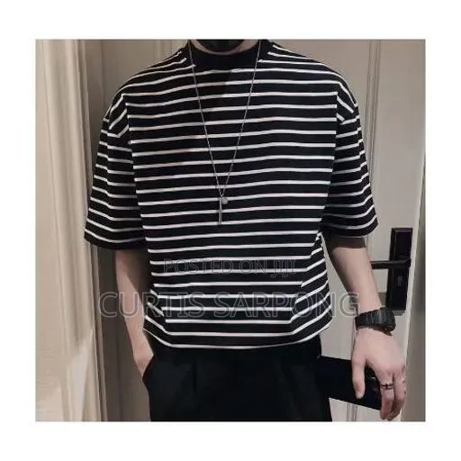Fashion Stripped Round Neck Summer T-Shirt - Black
