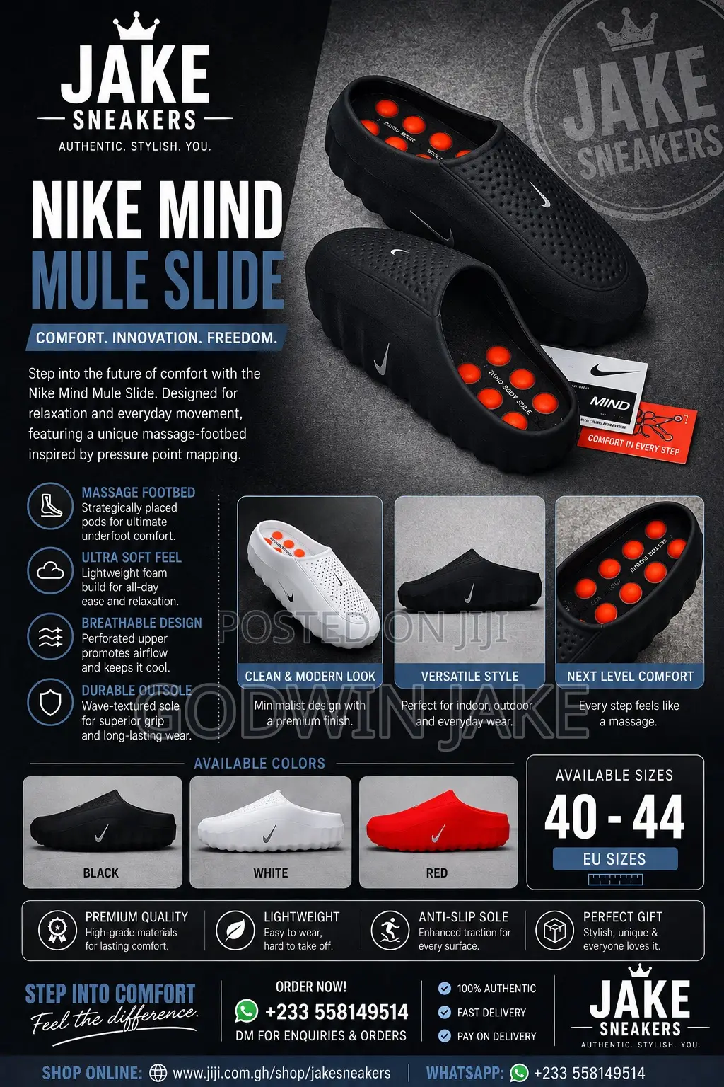 Nike Mind Mule Slide – Premium Comfort Clogs | Black, White Red