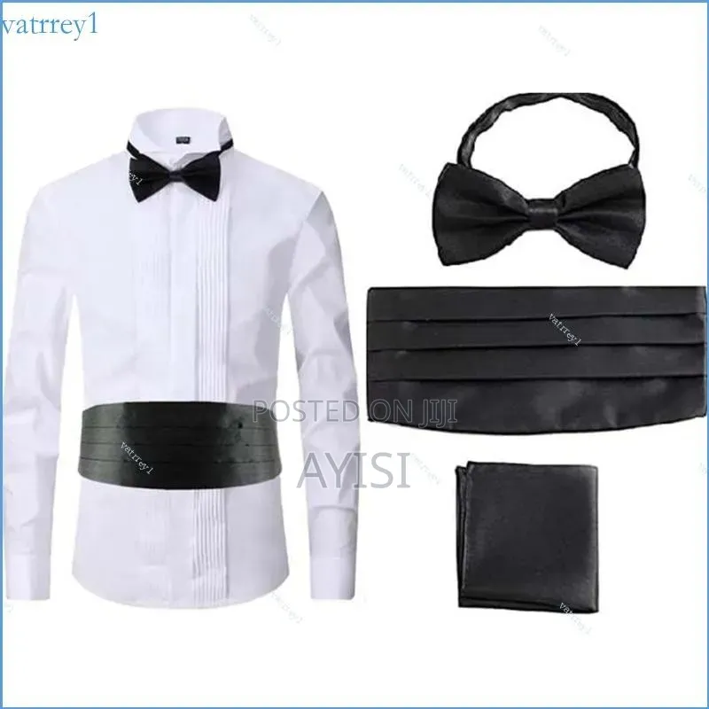 Bow Tie With 2 Pocket Square and Cummerbund Set - Red