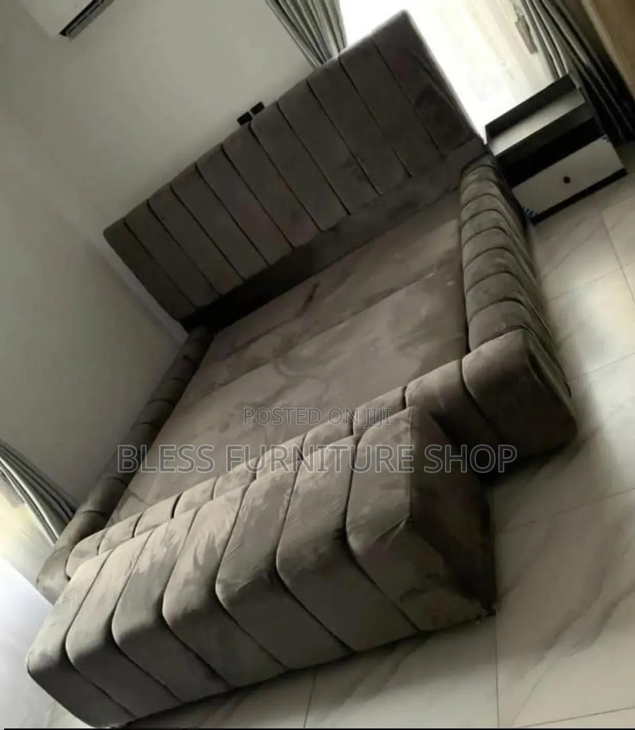 Mirror Queen Size Bed Frame With Side Drawers and Ottoman